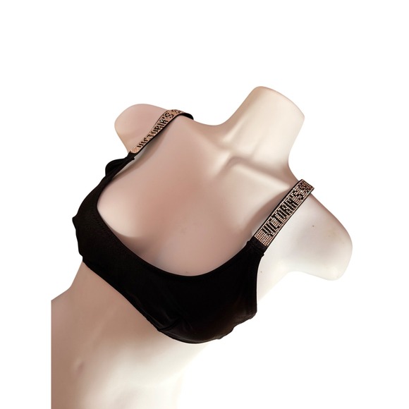 Victoria's Secret Other - Victorias Secret Shine Strap Top‎ Black Rhinestone Logo Scoop Neck